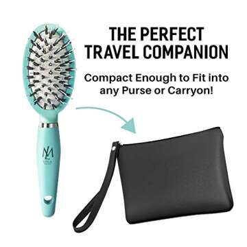 Leyla Milani Small Hair Brush - Mini Miracle Brush Human Hair Detangler Travel Brushes for Sensitive Scalp, Detangling, Volumizing, Nylon Boar Bristle, Best Paddle Brush for Women, Men, Kids (Teal)