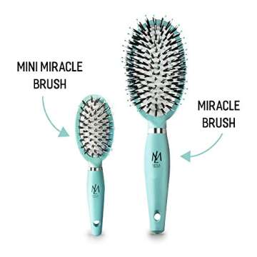 Leyla Milani Small Hair Brush - Mini Miracle Brush Human Hair Detangler Travel Brushes for Sensitive Scalp, Detangling, Volumizing, Nylon Boar Bristle, Best Paddle Brush for Women, Men, Kids (Teal)