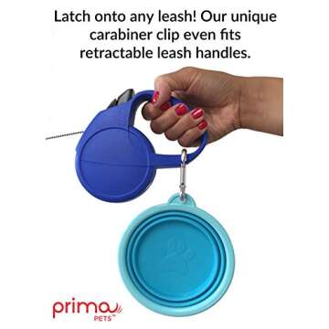 Prima Pet Expandable/ Collapsible Silicone Food & Water Travel Bowl with Clip for Small & Medium Dog and Cat, Size: 1.5 Cups (5.1 Inch Diameter Bowl) (AQUA)
