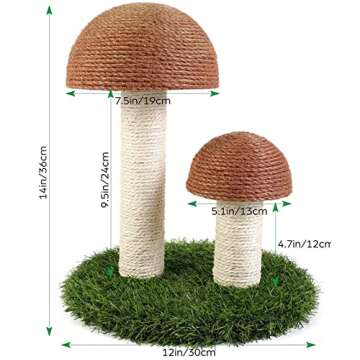 Lovely Caves 14.2in Mushroom Scratching Post with Sisal Covered, Cat Claw Scratcher Pole for Kitten, Cat Furniture Scratch Post