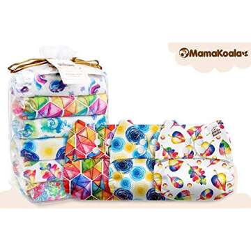 Mama Koala One Size Baby Washable Reusable Pocket Cloth Diapers, 6 Pack with 6 One Size Microfiber Inserts (Kaleidoscope)