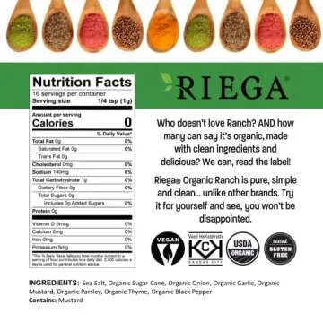 Riega Organic Ranch Dressing Seasoning, Perfect Mix for Ranch Seasoning, Salad Dressing, and Ranch Dip 0.55 Ounce (Pack of 8)