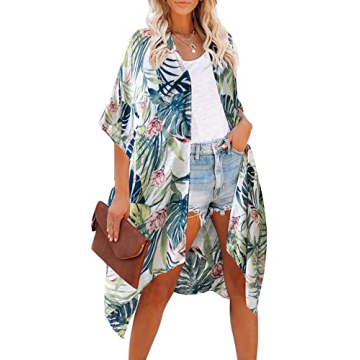 Moss Rose Women's Beach Cover up Swimsuit Kimono Dress with Tropical, Loose Casual Resort Wear