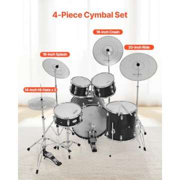 VEVOR Low Volume Cymbal Pack for Drummers - 5 Piece Set