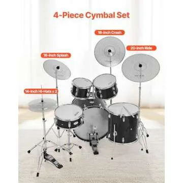 VEVOR Low Volume Cymbal Pack for Drummers - 5 Piece Set