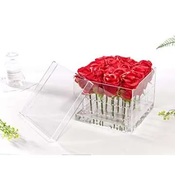 Flower Box Water Holder, Acrylic Rose Pots Stand - Decorative Square Vase with Removable 2 Tiers - Valentine's Day, Mother's Day, Birthday Gift, 16 Holes