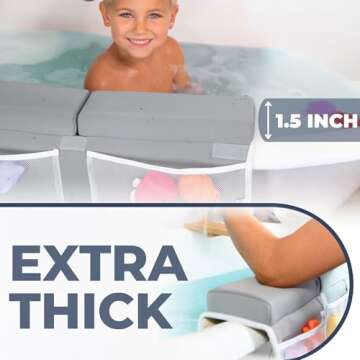 Toodly Baby Bath Kneeler and Elbow Rest Pad Set - Baby Bath Support for Knees and Elbows - Bath Kneeler Pad with Memory Foam and Bath Toys Organizer - Ideal Bath Kneeling Pad for Bathing Baby - Grey