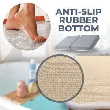 Toodly Baby Bath Kneeler and Elbow Rest Pad Set - Baby Bath Support for Knees and Elbows - Bath Kneeler Pad with Memory Foam and Bath Toys Organizer - Ideal Bath Kneeling Pad for Bathing Baby - Grey