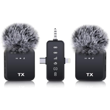 3-in-1 Clip-On Microphone for iPhone, Android, Camera, Plug-Play Mic with Long Battery Life, Noise R...