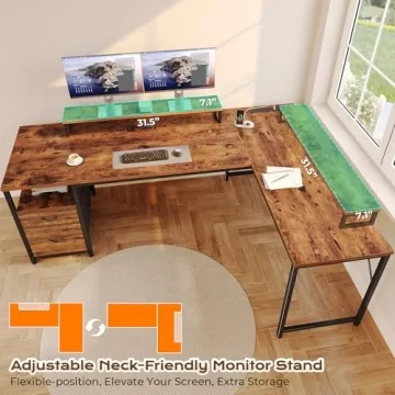 Stylish PRAISUN L Shaped Desk with USB and Power Outlets