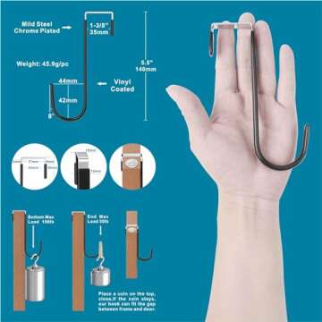 Mars-Rock Over The Door Hooks 4 Pcs L=5.5" Fit 1 3/8" Door Black Plastic Coating for Hanging Towel R...