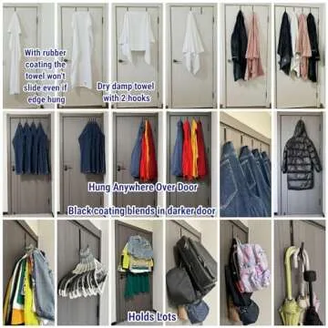 Mars-Rock Over The Door Hooks 4 Pcs L=5.5" Fit 1 3/8" Door Black Plastic Coating for Hanging Towel Robe Hanger for Bathroom Dorm Room Bunk Bed Wreath Ironing Board Holder Cute Thin Single Heavy Duty