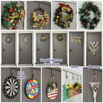 Mars-Rock Over The Door Hooks 4 Pcs L=5.5" Fit 1 3/8" Door Black Plastic Coating for Hanging Towel Robe Hanger for Bathroom Dorm Room Bunk Bed Wreath Ironing Board Holder Cute Thin Single Heavy Duty