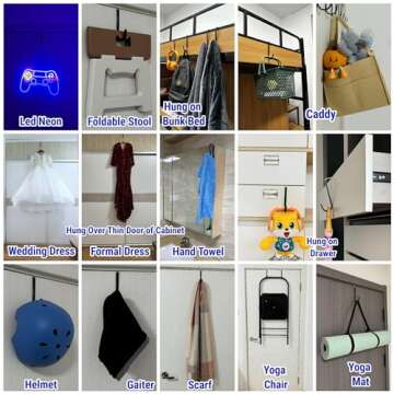 Mars-Rock Over The Door Hooks 4 Pcs L=5.5" Fit 1 3/8" Door Black Plastic Coating for Hanging Towel Robe Hanger for Bathroom Dorm Room Bunk Bed Wreath Ironing Board Holder Cute Thin Single Heavy Duty