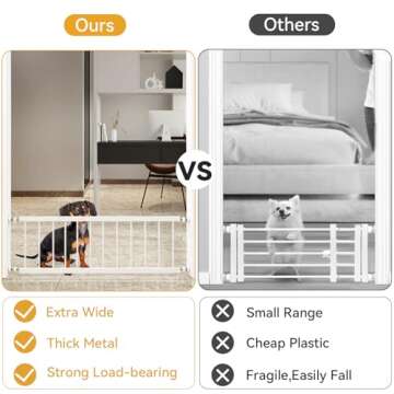 Dog Gate Indoor,18"-45" Adjustable Extra Wide Metal Short Dog Gate to Step Over, 10" Tall Small Pet Gate with 3 Extension Kits, Pressure Mounted Dog Gate for Doorways & Stairs