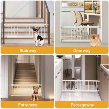 Dog Gate Indoor,18"-45" Adjustable Extra Wide Metal Short Dog Gate to Step Over, 10" Tall Small Pet Gate with 3 Extension Kits, Pressure Mounted Dog Gate for Doorways & Stairs