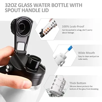 MUKOKO 32oz Glass Water Bottle with Dual Lids and Time Marker