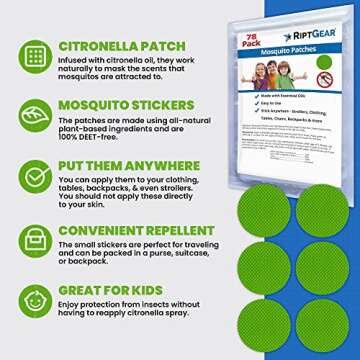 RiptGear Mosquito Patches - 78 Pack of Bug Stickers for Kids and Adults, Natural Citronella Patch St...