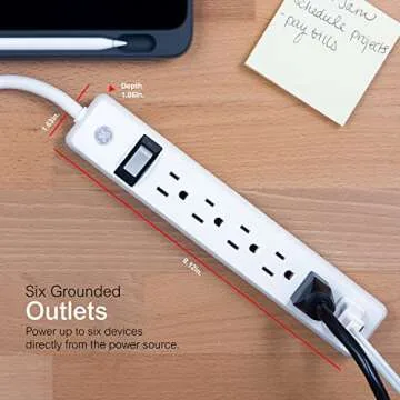 GE 6-Outlet Power Strip with 8 Ft Heavy Duty Cord