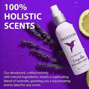 Freedom Everywhere Deodorant Spray - Natural Whole Body Odor Protection Spray for Women & Men with Sensitive Skin, Baking Soda Free, Aluminum Free, EWG Verified, Cruelty-Free, Lavender Citrus, 3.4 Oz