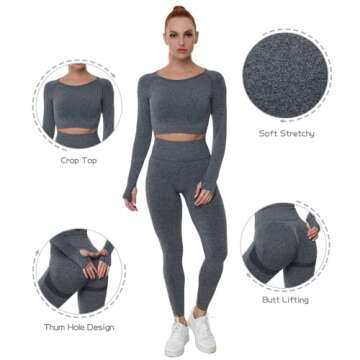 JOJOANS Workout Sets Women 2 Piece Outfits High Waist Seamless Leggings and Crop Top Yoga Set Gym