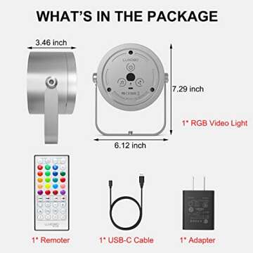 LUXCEO RGB LED Video Light, 10W Video Lighting with Remote Control, Dimmable Photography Light with Full Colors, Music Sync, 10 Scene Modes, Background Light for Photography, Video Shooting