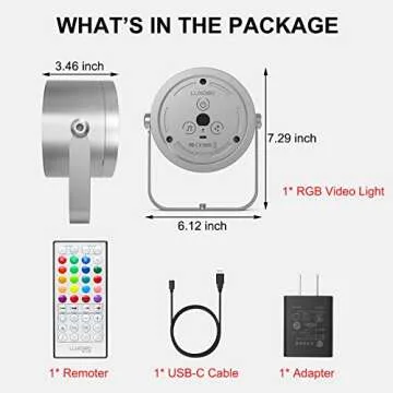 LUXCEO RGB LED Video Light, 10W Video Lighting with Remote Control, Dimmable Photography Light with Full Colors, Music Sync, 10 Scene Modes, Background Light for Photography, Video Shooting