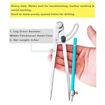 ZLKSKER 6/8 / 10 inch Wing Compass with Pencil Holder, Leather Working Wing Divider, Caliper & Scribe Tool, for Woodworking Drawing & Drafting (8 inch)