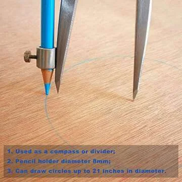 ZLKSKER 6/8 / 10 inch Wing Compass with Pencil Holder, Leather Working Wing Divider, Caliper & Scribe Tool, for Woodworking Drawing & Drafting (8 inch)