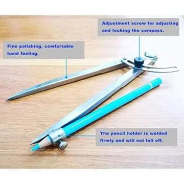 ZLKSKER 6/8 / 10 inch Wing Compass with Pencil Holder, Leather Working Wing Divider, Caliper & Scribe Tool, for Woodworking Drawing & Drafting (8 inch)