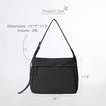 ODODOS 20L Crossbody Tote Bag Large Capacity Lightweight Hobo Shoulder Sling Bags for Gym Shopping Beach Travel, Black