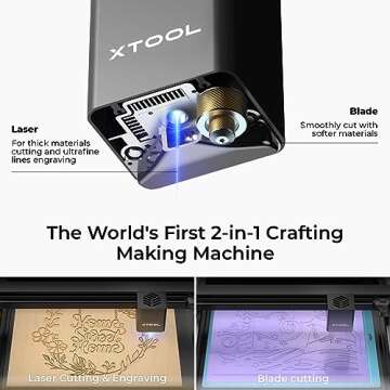 xTool M1 10W laser engraver with RA2Pro, 3-in-1 laser engraving, laser cutting, blade cutting, supports processing glass, spheres, cylindrical objects, etc., suitable for wood and metal, laser class I