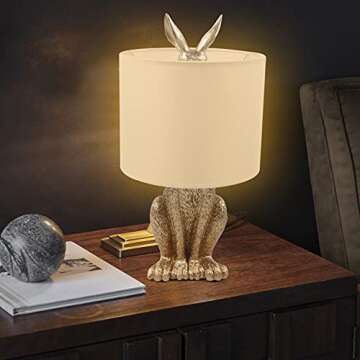 TFCFL Modern Golden Rabbit Table Lamp 110V with E26 Bulb Base Bedroom Bedside Lighting Fixtures for Living Room Dining Room Study Room Desk Lights (Bulb Not Included)