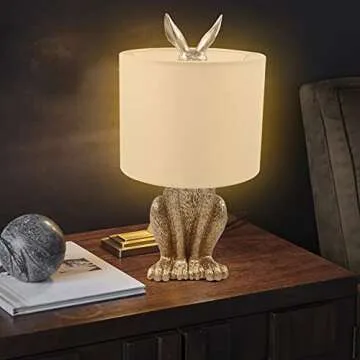 TFCFL Modern Golden Rabbit Table Lamp 110V with E26 Bulb Base Bedroom Bedside Lighting Fixtures for Living Room Dining Room Study Room Desk Lights (Bulb Not Included)