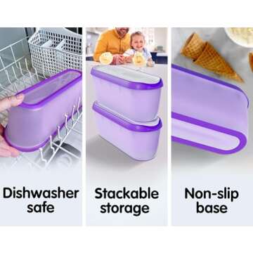 SUMO 1 Ice Cream Container for Homemade Ice Cream - 1.5 Quart, Reusable Freezer Storage Container - Purple
