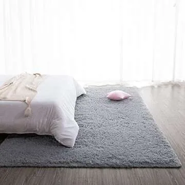 TWINNIS Super Soft Shaggy Rugs Fluffy Carpets, 4x5.9 Feet, Indoor Modern Plush Area Rugs for Living Room Bedroom Kids Room Nursery Home Decor, Upgrade Anti-Skid Rectangular Fuzzy Rug, Grey