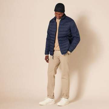 Amazon Essentials Men's Packable Lightweight Water-Resistant Puffer Jacket (Available in Big & Tall), Navy, Large