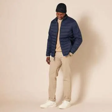 Amazon Essentials Men's Packable Lightweight Water-Resistant Puffer Jacket (Available in Big & Tall), Navy, Large