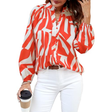 Prettywear Women's Dressy Blouse Lantern Sleeve Floral Print Button Down Shirts Casual Work Tops Spr...