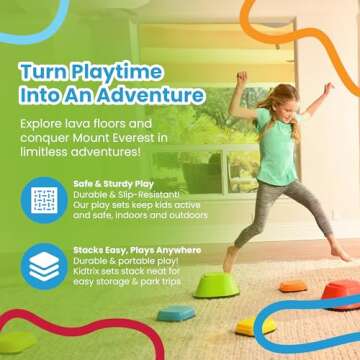 Playzone-fit Balance Stepping Stones Obstacle Course for Kids - Set of 5 Colorful Kids Stepping Stones in 2 Fun Sizes - Perfect Indoor & Outdoors Play Equipment for Children Ages 3+