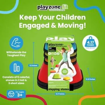 Playzone-fit Balance Stepping Stones Obstacle Course for Kids - Set of 5 Colorful Kids Stepping Stones in 2 Fun Sizes - Perfect Indoor & Outdoors Play Equipment for Children Ages 3+