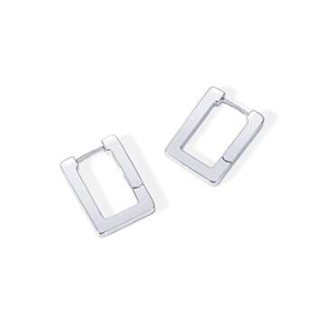 PAVOI Rhodium Plated 925 Sterling Silver Post Square Hoop Earrings | Geometric Rectangle Gold Hoop Earrings for Women