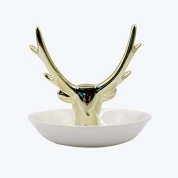 MOSSTYUS Jewelry Tray, Gold Ceramic Decorative Deer, Ring Dish Holder, Jewelry Organizer, Home Gifts...