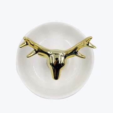 MOSSTYUS Jewelry Tray, Gold Ceramic Decorative Deer, Ring Dish Holder, Jewelry Organizer, Home Gifts for Women