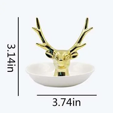 MOSSTYUS Jewelry Tray, Gold Ceramic Decorative Deer, Ring Dish Holder, Jewelry Organizer, Home Gifts for Women