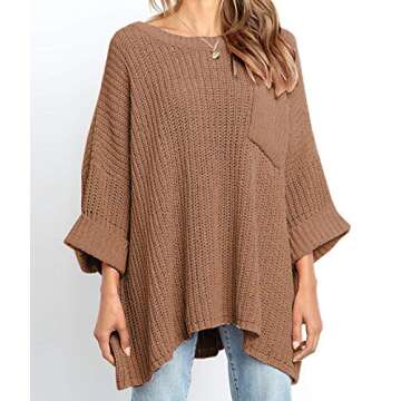 KIRUNDO Women’s Winter Long Knitted Sweater Dress Off Shoulder 3/4 Sleeves Oversized Loose Solid Color Pullover