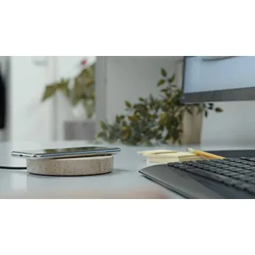 Eggtronic Wireless Charging Stone - Beautiful Wireless Charger, Qi Certified 10W High Speed Charger with Built-in Durable Braided Cable - Travertine