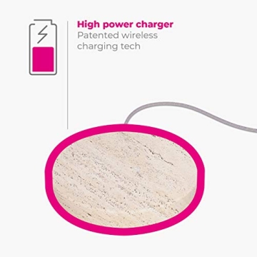 Eggtronic Wireless Charging Stone - Beautiful Wireless Charger, Qi Certified 10W High Speed Charger with Built-in Durable Braided Cable - Travertine