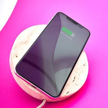 Eggtronic Wireless Charging Stone - Beautiful Wireless Charger, Qi Certified 10W High Speed Charger with Built-in Durable Braided Cable - Travertine