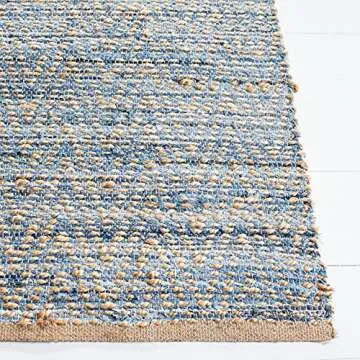 SAFAVIEH Cape Cod Collection Accent Rug - 3' x 5', Natural & Blue, Handmade Flat Weave Coastal Braided Jute, Ideal for High Traffic Areas in Entryway, Living Room, Bedroom (CAP350A)